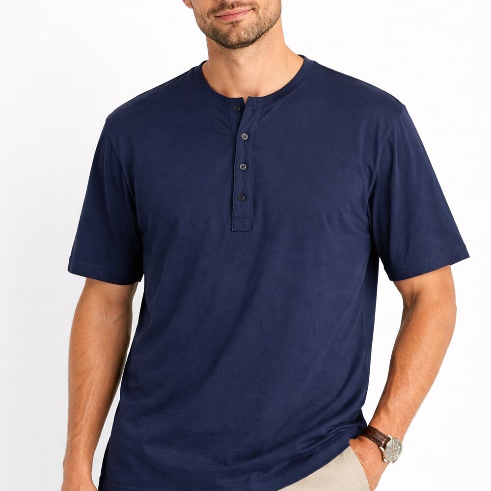 Banana Republic Factory Men's XXL Navy Blue Henley Polo Shirt Short Sleeves New